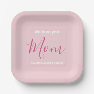 Assiettes En Carton Nous t'aimons Maman Pink Minimalist
