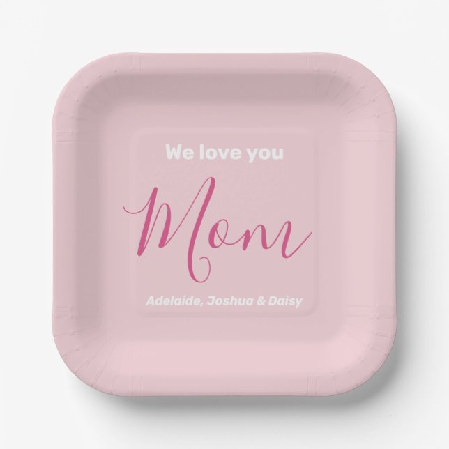 Assiettes En Carton Nous t'aimons Maman Pink Minimalist (Recto)