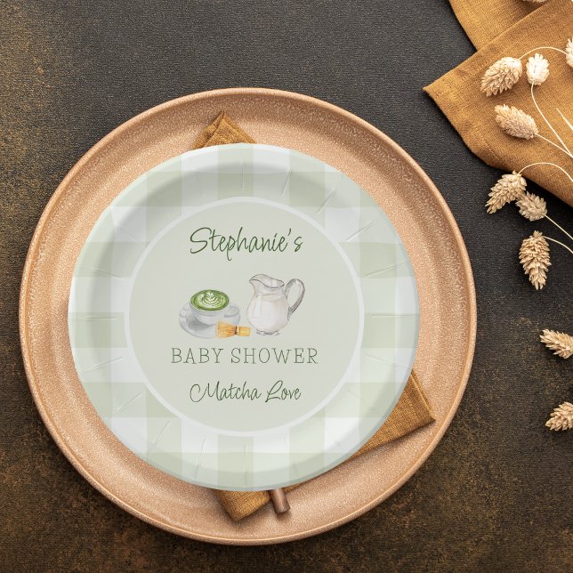 Assiettes En Carton Nous Vous Aimons Tellement Matcha Vert Gingham Bab (Créateur téléchargé)
