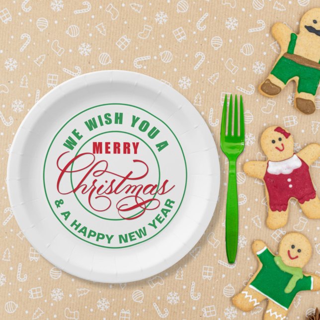 Assiettes En Carton Nous vous souhaitons un joyeux Noël rouge et vert (Créateur téléchargé)