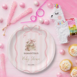 Assiettes En Carton Nouveau chapitre Baby Shower rubans roses