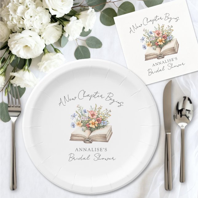Assiettes En Carton Nouveau Chapitre Livre Floral Baby Shower Mariée (New Chapter Floral Book Bridal Shower Paper Plates)