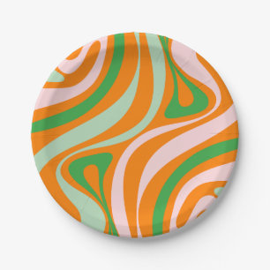 Assiettes En Carton Nouveau Groove Retro Abstrait Trippy Boho Motif