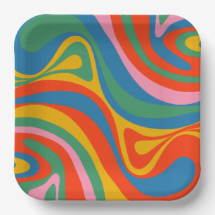 Assiettes En Carton Nouveau Motif Abstrait coloré Groove Retro Trippy