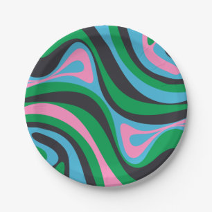 Assiettes En Carton Nouveau Motif Abstrait coloré Groove Trippy Retro