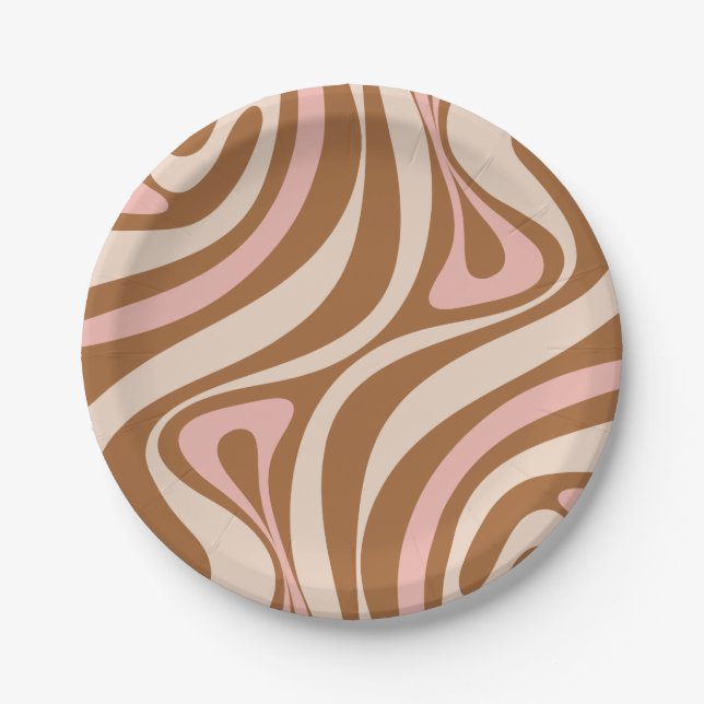 Assiettes En Carton Nouveau Motif Abstrait Groove Retro Trippy (Devant)
