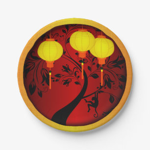 Assiettes En Carton Nouvel An chinois élégant Singe avec Lanternes d'O