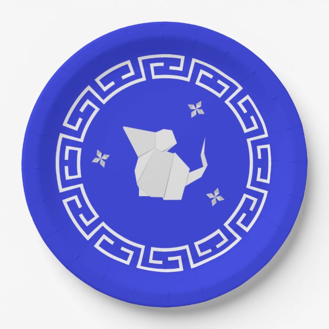 Assiettes En Carton Nouvel An Chinois Origami Rat & Etoiles (Devant)