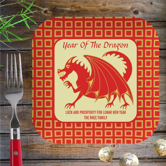 Assiettes En Carton Nouvel An lunaire 2024 Red Dragon mignonne fête pe (Créateur téléchargé)