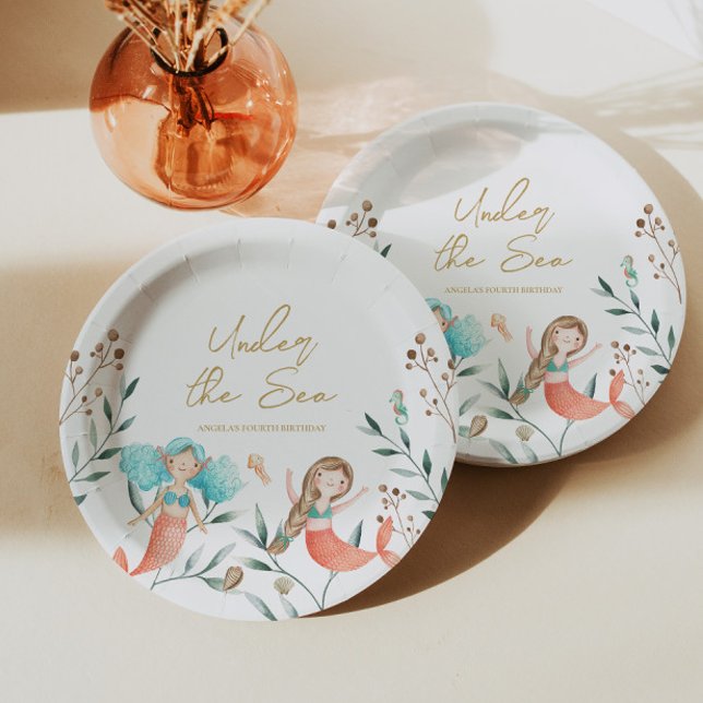 Assiettes En Carton Nouvel anniversaire de la mignonne sirène (Créateur téléchargé)