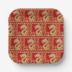 Assiettes En Carton Nouvelle année chinoise moderne et heureuse, motif