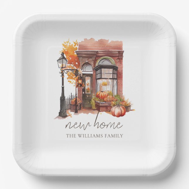 Assiettes En Carton Nouvelle maison personnalisée Porte avant d'automn (Recto)