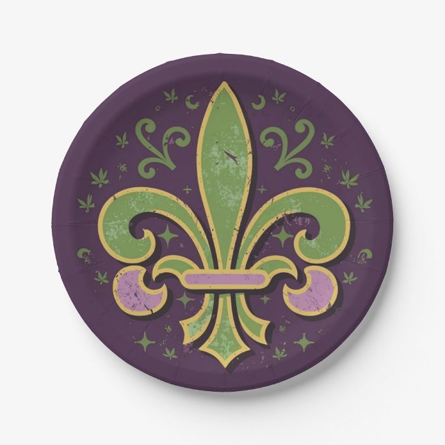 Assiettes En Carton Nouvelle-Orléans fleur de lis vert et violet (Créateur téléchargé)