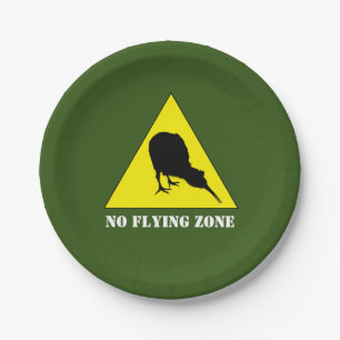 Assiettes En Carton Nouvelle-Zélande, Kiwi Bird & No Flying Zone /Aote