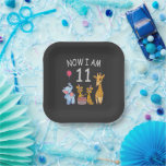 Assiettes En Carton Now I, 11 ans old 11th Birthday at the Zoo<br><div class="desc">Joyeux anniversaire. Funny and lovely Kids Birthday design with a cute Elephant,  two ferrets and a girafe celebrating your birthday at the zoo.</div>