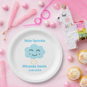 Assiettes En Carton Nuage bleu souriant bébé gouttes de pluie sprinkle