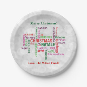 Assiettes En Carton Nuage de mots de Noël dans différentes langues Per