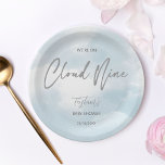 Assiettes En Carton Nuage neuf baby showers gris bleu poussiéreux<br><div class="desc">Nous sommes sur le nuage neuf baby showers de plaques modèles personnalisées baby shower de table. Nuages pastel aquarelle,  décor de table de script gris moderne.</div>