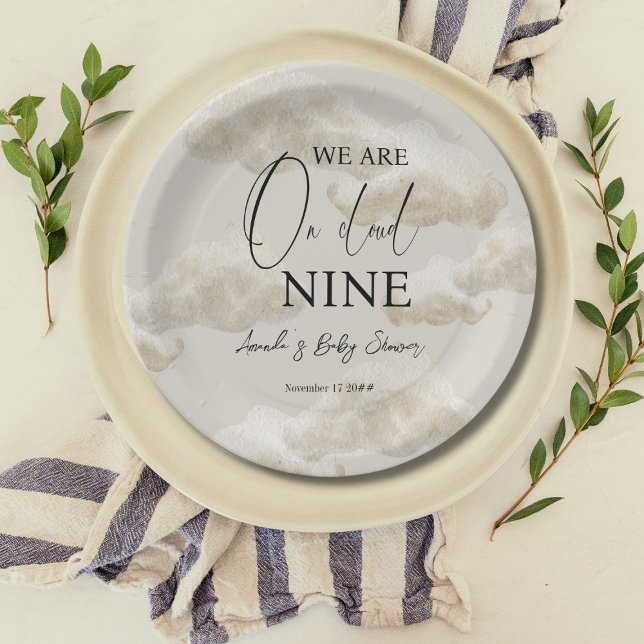 Assiettes En Carton Nuage Neuf Beige Genre Neutre Ciel Baby shower (Créateur téléchargé)
