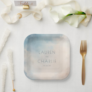 Assiettes En Carton Nuages Aquarelles Bleus de Rêve