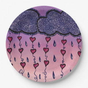 Assiettes En Carton Nuages mignons, coeurs et gouttes de pluie