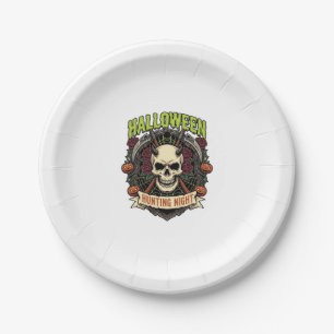Assiettes En Carton Nuit de chasse d'Halloween Roses de crâne à cornes