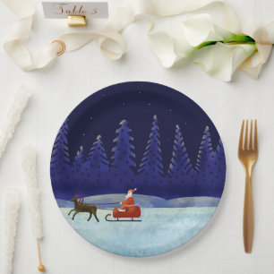 Assiettes En Carton Nuit de Noël pour les rennes de père Noël