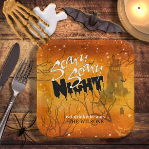 Assiettes En Carton Nuit effrayante Halloween Orange ID946