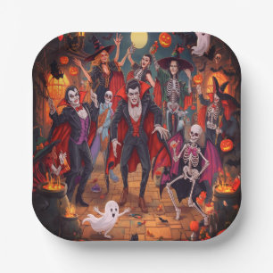 Assiettes En Carton Nuit hantée avec Dracula pour Halloween