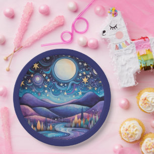 Assiettes En Carton Nuit lunaire Big Moon Paysage