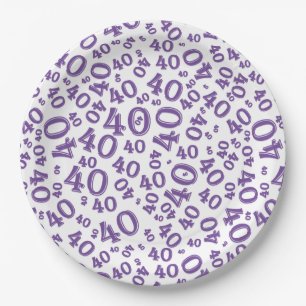 Assiettes En Carton Numéro 40e anniversaire Motif pourpre/blanc