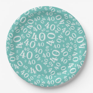 Assiettes En Carton Numéro 40e anniversaire Motif Turquoise/blanc