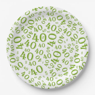 Assiettes En Carton Numéro 40e anniversaire Motif Vert/Blanc