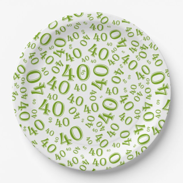 Assiettes En Carton Numéro 40e anniversaire Motif Vert/Blanc (Devant)