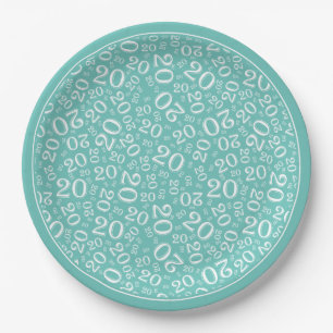 Assiettes En Carton Numéro aléatoire d'anniversaire Motif Turquoise/bl