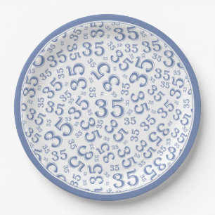 Assiettes En Carton Numéro aléatoire de 35 ans Motif bleu/blanc