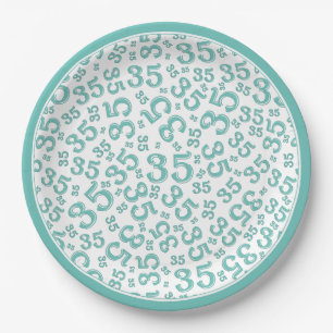 Assiettes En Carton Numéro aléatoire de 35 ans Motif Turquoise/blanc