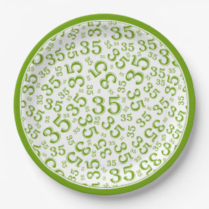 Assiettes En Carton Numéro aléatoire de 35 ans Motif vert/blanc