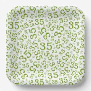 Assiettes En Carton Numéro aléatoire de 35 ans Motif vert/blanc