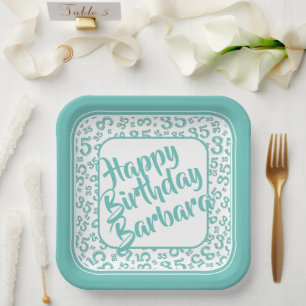 Assiettes En Carton Numéro aléatoire du 35e parti Motif Turquoise/blan