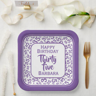 Assiettes En Carton Numéro aléatoire du 35e parti Motif violet/blanc