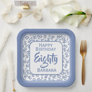 Assiettes En Carton Numéro aléatoire du 80e parti Motif bleu/blanc