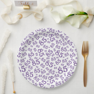 Assiettes En Carton Numéro aléatoire du 85e parti Motif violet/blanc