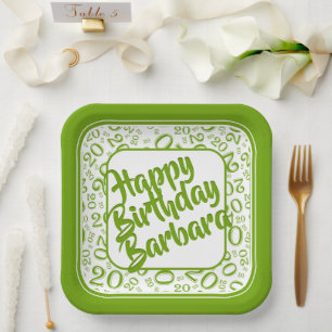 Assiettes En Carton Numéro de fête du 20e anniversaire Motif Vert Blan