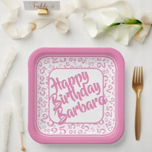 Assiettes En Carton Numéro de fête du 25e anniversaire Motif rose blan