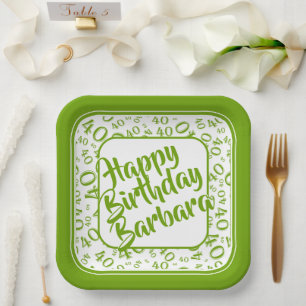 Assiettes En Carton Numéro de fête du 40e anniversaire Motif Vert/Blan