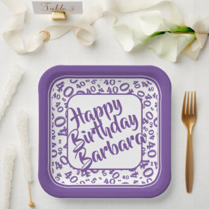 Assiettes En Carton Numéro de fête du 40e anniversaire Motif violet/bl