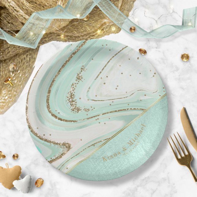 Assiettes En Carton Numéro de référence V2 du Mariage Agate Abstrait82 (Créateur téléchargé)