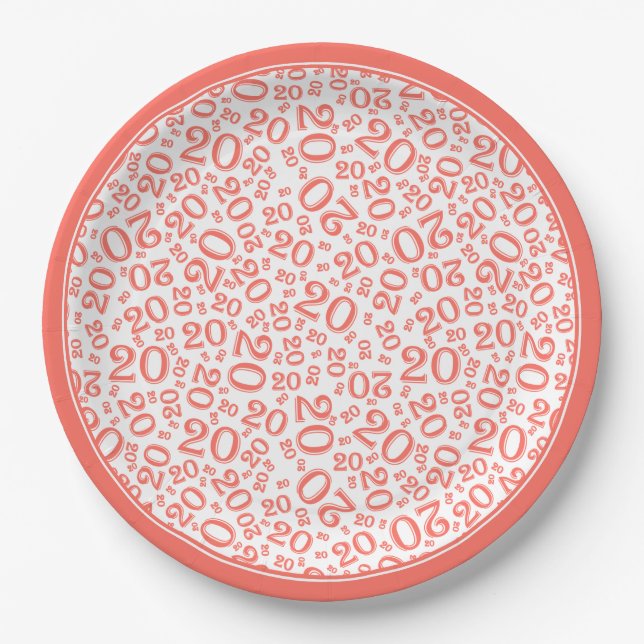 Assiettes En Carton Numéro Random Anniversaire Motif Coral/Blanc 20 (Devant)