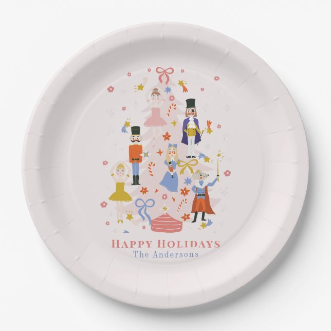 Assiettes En Carton Nutcracker Pink Christmas Tree Plaque en papier de (Devant)